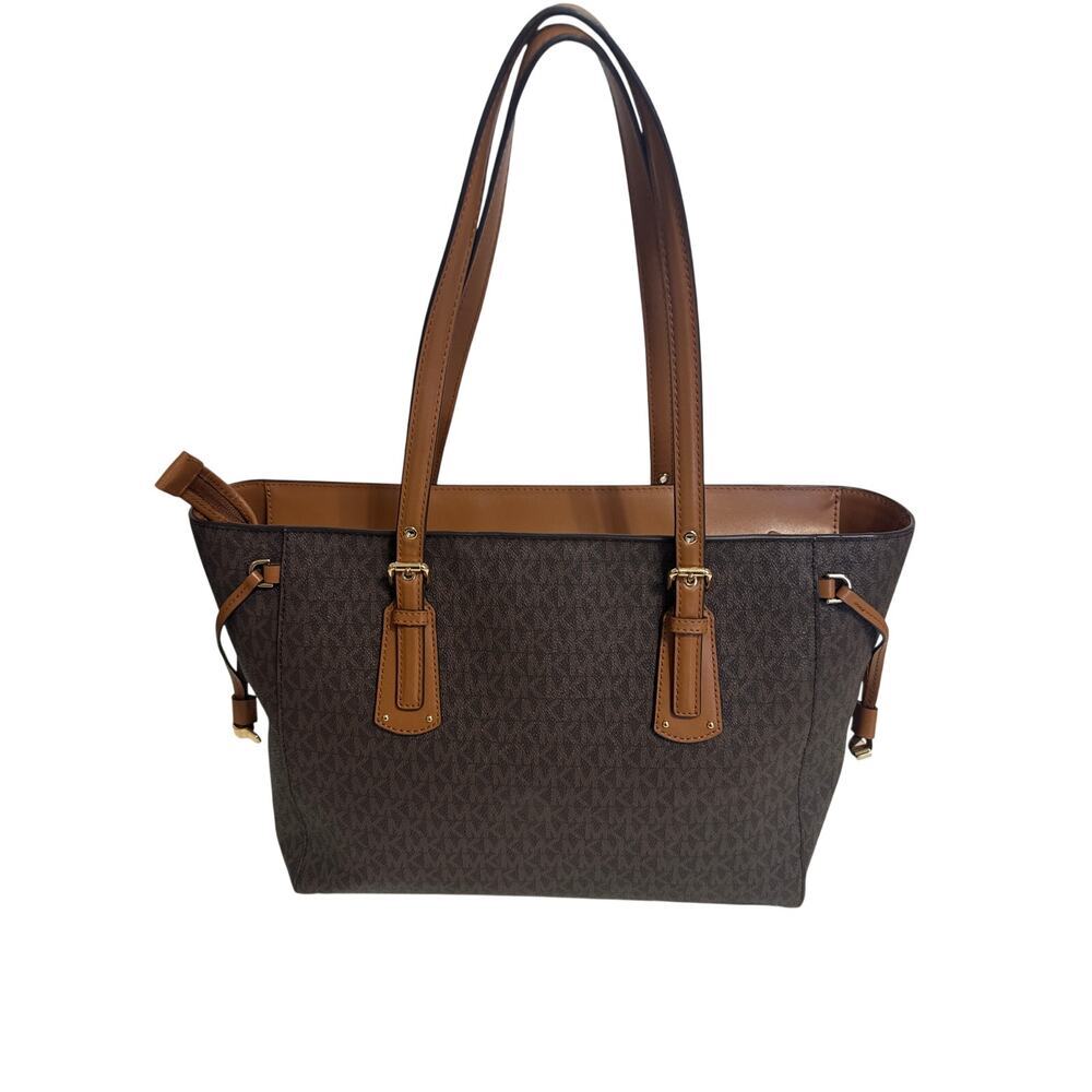 Michael Kors NWT Voyager Medium Logo Tote Bag Pocketbook Brown Zip Drawstring - Picture 5 of 15